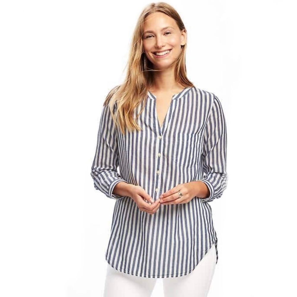 Old Navy Vertical Stripe Split Neck Popover Tunic size XXL